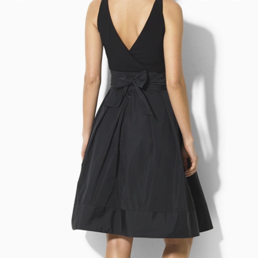 Lauren Ralph Lauren Womens 16 Black Jersey & Taffeta Pleated Belted Midi Dress - Picture 4 of 7
